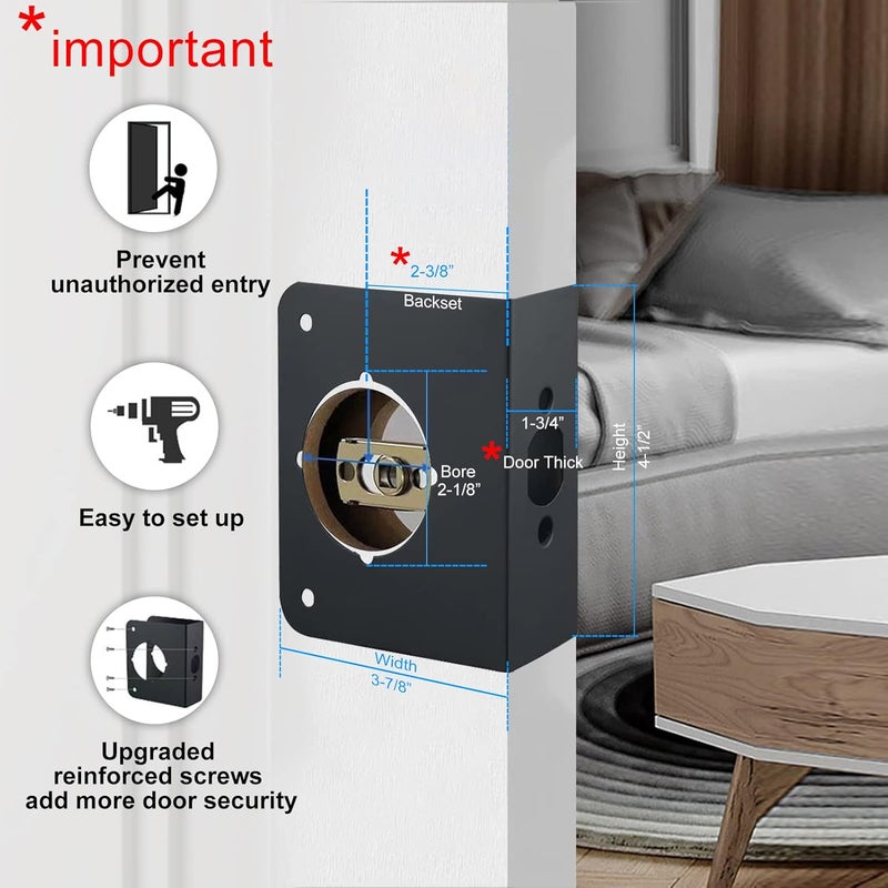 SUMBIN Door Guard Reinforcer 1-3/4" Door Thick with 2-3/8" Backset,2-1/8" Bore Door Guard in Black Finish 2PCS - Image 3